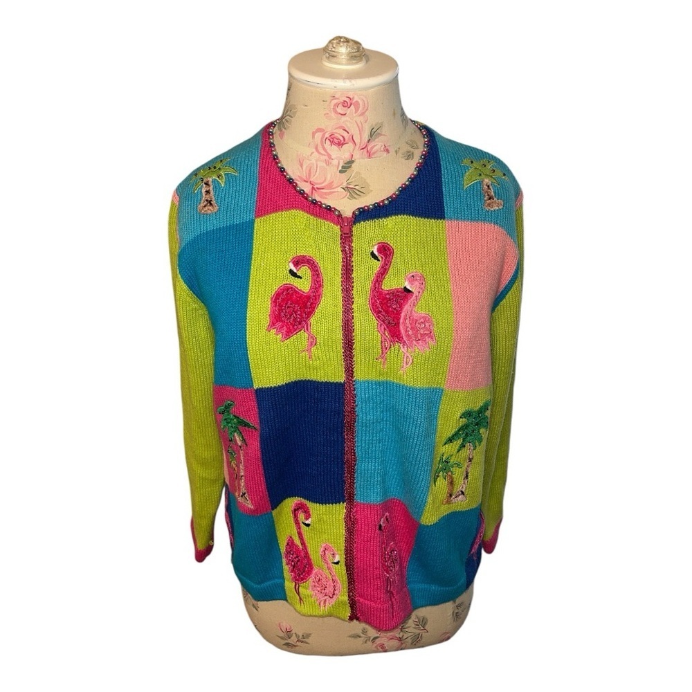 Jack B. Quick Flamingo 🦩 Palm Tree 🌴 Beach Theme Beaded Embellished Zip Small - Picture 3 of 14